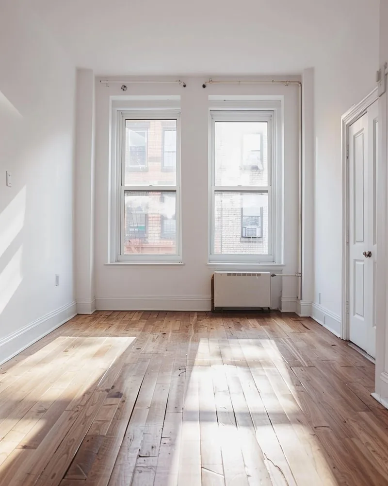A fresh room: White walls and a bright, empty apartment interior.