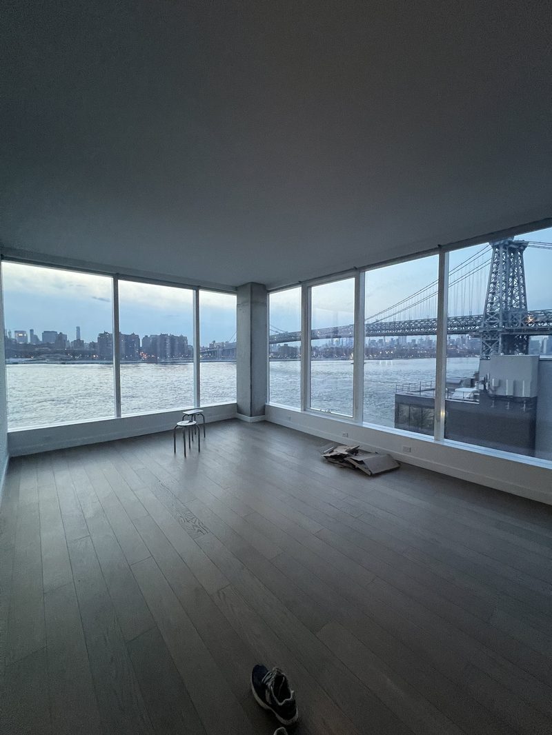 TV mounted on wall in Williamsburg apartment